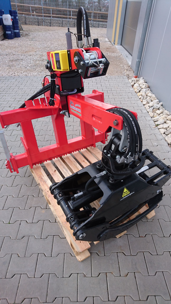 OG22 1,30 m Hydraulische Verladezangenset mit Euro-und Dreipunkt Anbaubock und Funkwinde